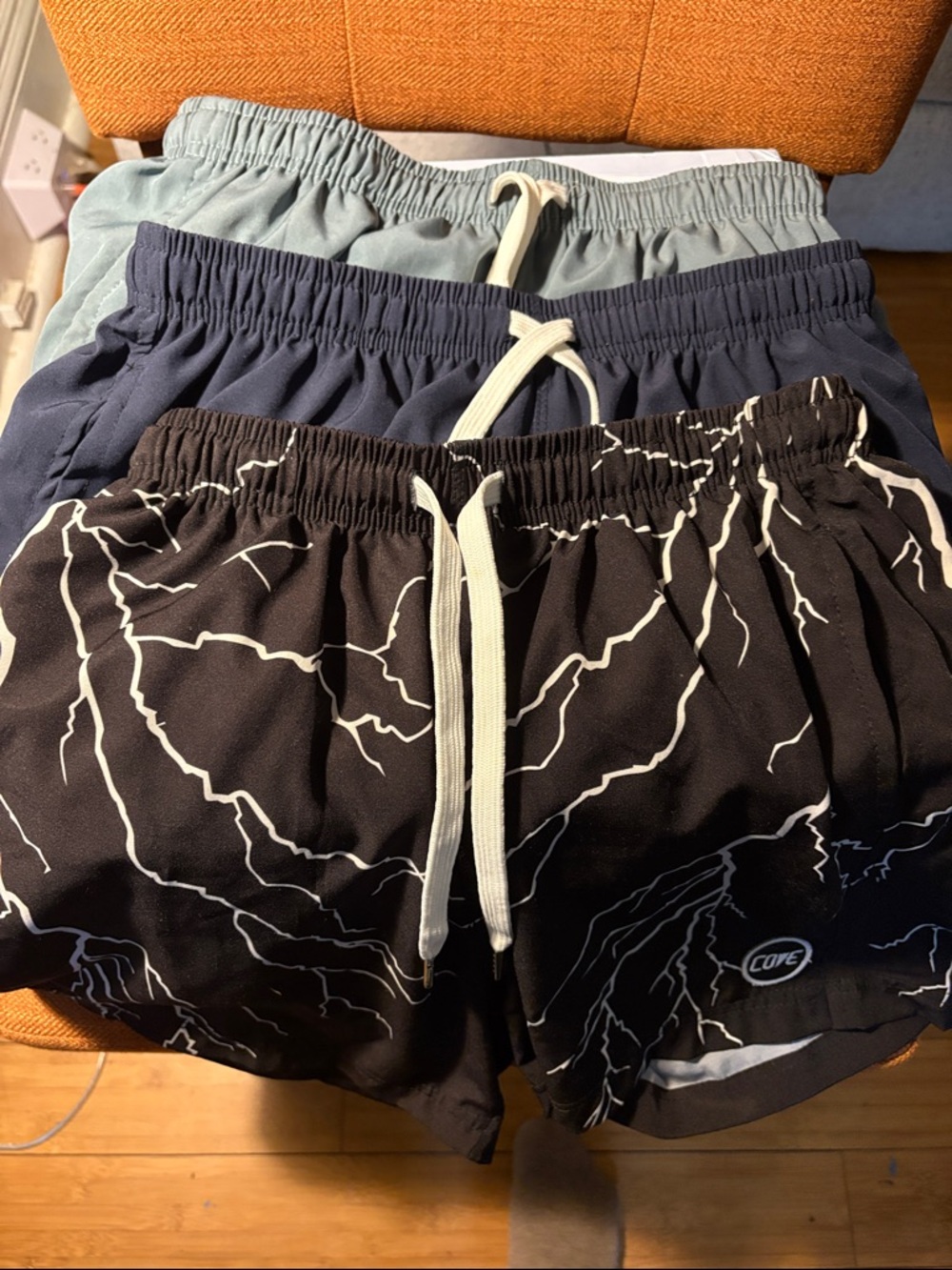 Cove Black and Light Gray Patterned  Shorts with White Drawstring